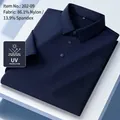 Marineblauw elastisch herenpoloshirt met korte mouwen, UV-bescherming en ademende stof - L / Tops / Marineblauw