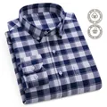 Classic navy blue and white plaid 100% cotton long-sleeved Oxford shirt for men - 38 / Navy Blue Plaid (1843) / Tops