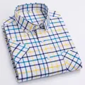 Chemise Oxford à manches courtes pour hommes en pur coton à carreaux jaune et bleu - 38 / Hauts / Plaid Jaune et Bleu (2036-31)