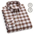 Brown and white plaid long-sleeved cotton Oxford shirt for men in casual fashion style - 38 / Brown and White Plaid (1845) / Tops