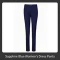 Elegant royal blue slim fit business trousers for women, formal straight work pants - S / Bottoms / Sapphire Blue