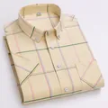 Chemise classique à manches courtes en coton oxford à carreaux jaunes pour hommes - 38 / Hauts / À Carreaux Jaune Pâle (2036-35)