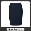 Elegant high-waisted navy blue pencil skirt for professional office business wear. - S / Bottoms / Navy Blue