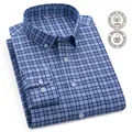 Premium men's 100% cotton blue plaid long-sleeved Oxford shirt with enzyme-washed finish - 38 / Blue Plaid (1847) / Tops