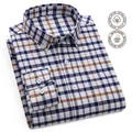 Classic blue and brown plaid long-sleeved Oxford cotton shirt for men with button-down collar - 38 / Blue/Brown/White Plaid (1848) / Tops