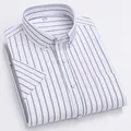 Chemise homme business casual à manches courtes en coton oxford à rayures bleues - 38 / Hauts / Rayé Bleu (2036-41)