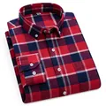 Classic red and navy plaid long-sleeve cotton oxford shirt for men in SKU variant view - 38 / Red Blue and White Plaid (1849) / Tops
