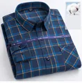 Camicia casual di alta qualità da uomo in cotone spazzolato a quadri blu scuro e arancione - 38/M / Parte Superiore - Quadri Blu Scuro Arancio (R2-855)