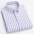 Chemise homme à manches courtes en coton Oxford à rayures bleues style business décontracté - 38 / Hauts / Rayures verticales bleues et blanches (2036-42)