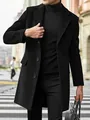 Elegant men's black mid-length wool blend coat with single-breasted notch lapel design - M / Tops / Black