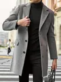 Elegant grey mid-length wool coat for men featuring a classic single-breasted design. - M / Tops / Gray