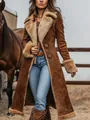 Abrigo largo de estilo western para mujer en ante marrón con forro de piel sintética - XL / Tops / Marrón Oscuro