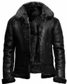 Stylish men's winter warm faux leather shearling jacket with faux fur lining in black - S / Top (D4G198) / Black