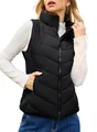 Chaleco de invierno acolchado negro para mujer con cuello alto y cierre de cremallera - S / Tops / Negro