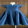 Elegant royal blue V-neck puffy cocktail dress with petal sleeves in satin fabric - 3XL / Dresses / Blue