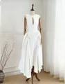Elegant white sleeveless pleated midi dress featuring a stylish teardrop hollow-out design - 2XL / Dresses / White