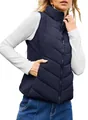 Elegante chaleco acolchado azul marino para mujer con cuello alto y cremallera - Azul marino