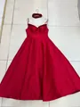 Elegant red V-neck acetate ball gown evening dress with thin straps for formal events - S / Dresses / Red