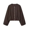 Casual brown soft zip-up bomber jacket for women, stylish spring outerwear variant - Coffee