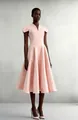 Detail view showing the elegant V-neck and petal sleeve design of pink acetate dress - S / Dresses / Light Pink