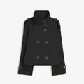 Korte zwarte trenchcoat met dubbele rij schildpadknopen en een opstaande kraag - S / Tops / Zwart
