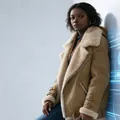 Stylish women's tan faux suede biker jacket featuring warm shearling lining and collar - S / Tops / Khaki