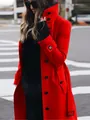 Detailed side view of a vibrant red slim-fit wool coat featuring elegant black buttons - S / Tops / Red
