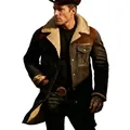Vintage men's winter jacket with warm shearling fleece lining and classic brown panels - S / Tops / Black and Coffee
