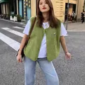Casual women's green sherpa fleece vest with single-breasted design for the autumn - S / Tops / Green