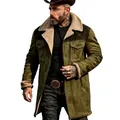 Detail of a green vintage suede jacket with a warm shearling collar for men. - S / Tops / Army Green