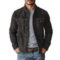 Detail view of men's casual faux suede jacket with button-down front and pockets - S / Tops / Dark Gray