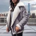Premium grey faux-suede aviator jacket with plush white faux-shearling lining - S / Tops / Gray