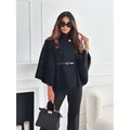 Elegante mantella di lana nera con cintura per la moda invernale con stile minimalista - Taglia S / Top / Nero
