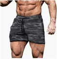 Short de sport pour hommes avec motif camouflage gris cordon et taille élastique - Gris Camouflage