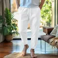 Breathable white cotton linen joggers for men, perfect for summer beach and leisure. - S / Bottoms / White