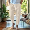 Comfortable breathable men's beige cotton linen casual jogger pants with drawstring - S / Bottoms / Khaki