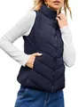 Chaleco acolchado azul marino de primera calidad para mujer con cuello alto y cremallera - S / Tops / Azul marino