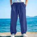 Men's comfortable loose straight-leg leisure pants with drawstring in Dark Blue finish - S / Bottoms / Dark Blue