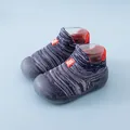 Breathable knitted baby sock shoes with soft non-slip rubber soles in navy blue and red - Inner Length 11 / Blue (M04)