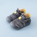 Soft sole anti-slip baby walking shoes in black and grey knit design with yellow trim - Inner Length 11 / Black (M04)