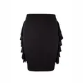 Elegant black knit bodycon skirt featuring stylish double-sided ruffled details - S / Black