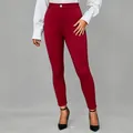 Women's elegant high waist slim fit stretch casual trousers in a solid wine red - XS / Bottoms / Burgundy