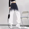 Loose women's black and white gradient print sweatpants for daily casual sports wear - S / Bottoms / Black and White