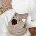 Detailed view of brown sherpa pet jumpsuit with cute bear design for small dogs - XS / Brown
