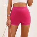 Pantalones cortos ajustados fucsia metalizados de cuero PU con cintura alta elástica - S / Bottoms / Rosa rojo