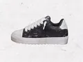 NUMERIS Men's platform sneakers with black denim upper and chunky white sole - 36 / Black Floral