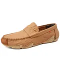 Men's camel croc-embossed cowhide leather loafers driving shoes with soft sole - 38 / Crocodile Pattern Loafers (0966) / Brown