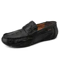 Premium black men's loafers with crocodile pattern and comfortable soft rubber sole - 38 / Crocodile Pattern Loafers (0966) / Black