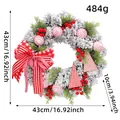 Ghirlanda di Natale floccata bianca con fiocco rosso e bacche, diametro 43 cm - Corona di Pino Floccata Fiocco Palla di Natale (J2-9)