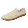 Men's hand-stitched casual beige loafers featuring a durable gum sole for driving comfort - 38 / Beige (hg8335)